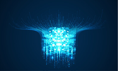 Abstract vector of glowing blue neural data stream with radial lines on dark background, ideal for AI systems, machine learning, information processing, and futuristic tech visualization. © natrot