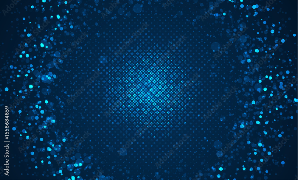 Poster abstract vector background with glowing blue bokeh lights and halftone circle pattern, perfect for d