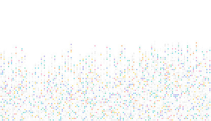 Abstract vector of colorful data pixel scatter on white background, ideal for big data visualization, AI learning flow, tech analytics, and digital information distribution design.