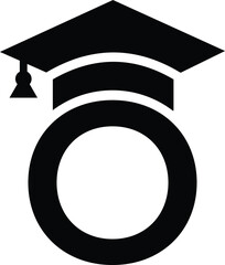 Stylized educational typography featuring lowercase and uppercase letters topped with academic graduation caps, symbolizing modern learning and creative academic design, letter o education hat