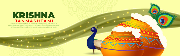 Vector illustration of Happy Krishna Janmashtami social media template