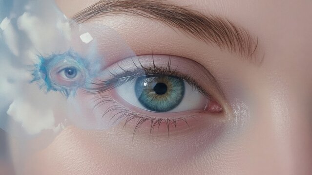 Close-up blue eye with digital technology overlay futuristic cyberneti