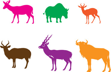 Mix animal in silhouette white background.