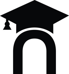 Stylized educational typography featuring lowercase and uppercase letters topped with academic graduation caps, symbolizing modern learning and creative academic design, letter n education hat