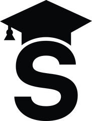 Stylized educational typography featuring lowercase and uppercase letters topped with academic graduation caps, symbolizing modern learning and creative academic design, letter s education hat
