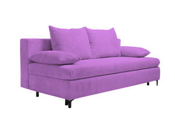 Violet sofa isolated on white. Furniture for living room interior