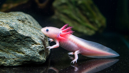 Obraz premium axolotl on a rock in an aquarium
