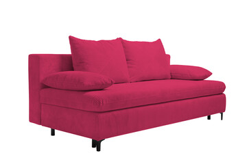 Crimson sofa isolated on white. Furniture for living room interior