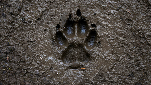 big cat paw mark in the mud