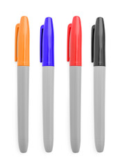 Many colorful markers isolated on white, set