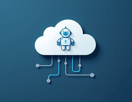 cloud icon with automation robot and data flow, cloud rpa, stylized render — cloud robotic process automation