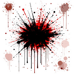 Abstract Ink Splatter Explosion: Red, Black, and Brown Paint Burst