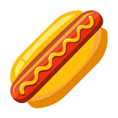 Vector of hot dog in a bun with mustard and relish, crisp lines and white background