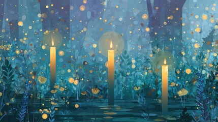 Obraz premium Romantic background with candlelight and sparkles flat design side view anniversary theme water color Triadic Color Scheme