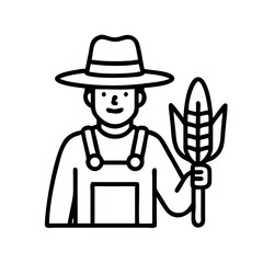 Fototapeta premium Farmer Line Icon Vector. Agriculture, Rancher, and Wheat Harvest Outline Symbol
