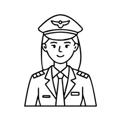 Smiling Female Pilot Line Icon in Uniform with Cap for Aviation, Travel, and Career