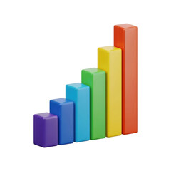 Colorful 3d bar chart with six rising columns on transparent background