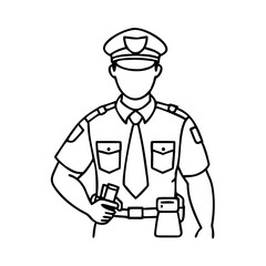 Police Officer Line Art Vector with Uniform, Cap, and Tie for Law Enforcement Security