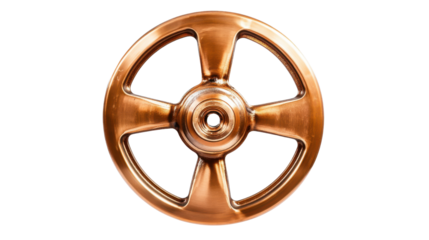 Shiny copper valve wheel for industrial machinery control equipment mechanical part detail isolated on white background