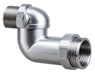 Metal Elbow Pipe Fitting with Threaded Ends, Transparent PNG