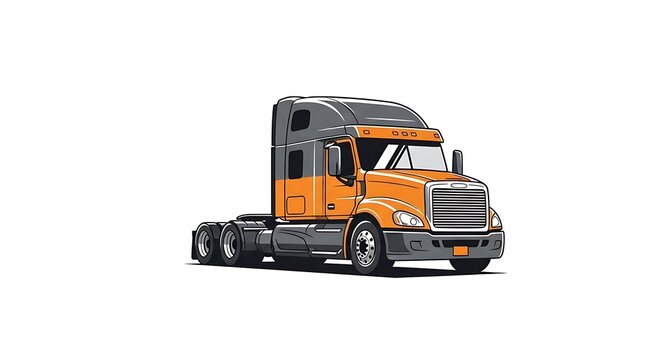 Orange freightliner semi truck tractor illustration for transportation and logistics industry use