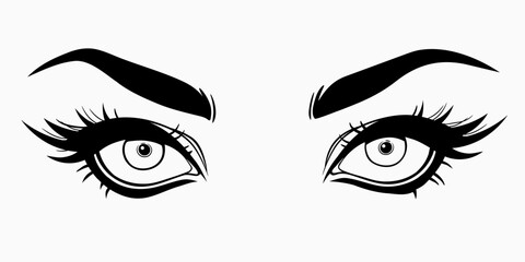 Women's eyes stylized with eyeliner on a white background