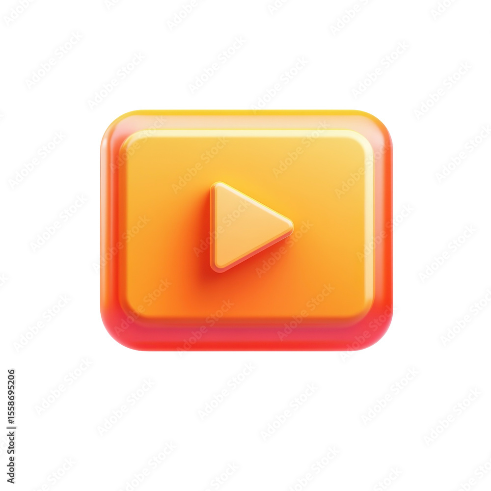 Poster 3d play button icon design orange gradient streaming online video on transparent background