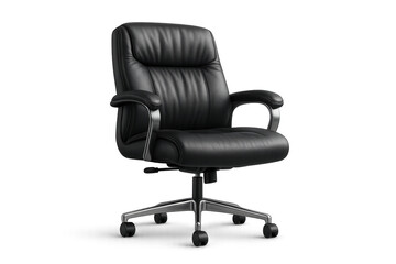 Obraz premium Elegant black leather office chair isolated on transparent background. Modern style.