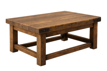 Fototapeta premium Rustic wooden coffee table isolated on a transparent background, farmhouse style