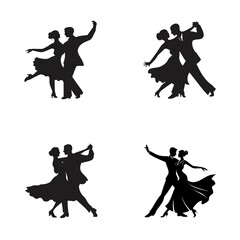 Vector silhouette illustration of people dancing, a fun and active art of men, women, boys, and girls salsa dance silhouette vector icon illustration on white background