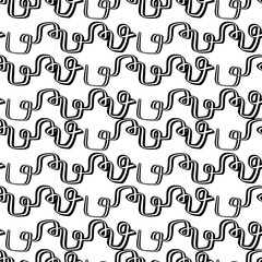 Abstract black and white vector pattern featuring continuous flowing lines and curves throughout the design