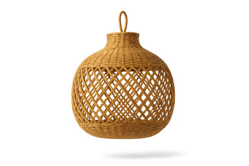 Fototapeta premium Hanging woven lamp shade isolated on transparent background, boho style decor