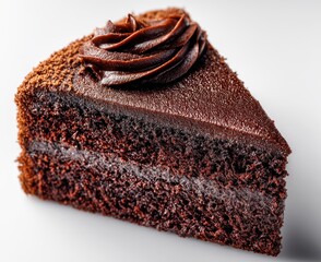 Delicious Chocolate Cake Slice with Rich Frosting on a White Background, Perfect for Dessert Lovers and Celebrations, Captivating and Indulgent Treat