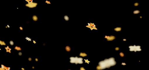 Abstract image of golden stars falling on a black background. Perfect for festive designs.