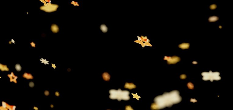 Abstract image of golden stars falling on a black background. Perfect for festive designs. - Powered by Adobe