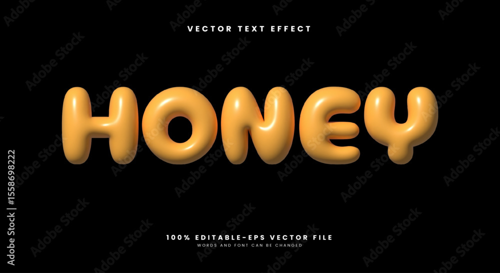 Poster Glossy honey inflated font Style 3d editable text effect template