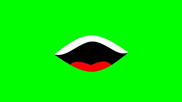 Simple animation of a cartoon mouth talking with teeth and tongue on a green screen background. Suitable for anime, comics and videos. Very high resolution.