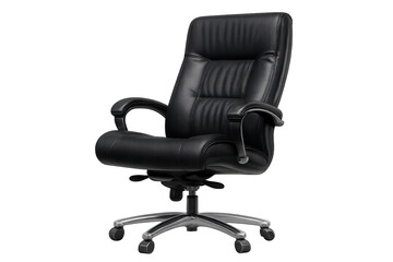 Obraz premium Luxurious black leather office chair isolated on a transparent background