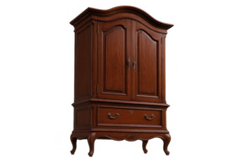 Antique wooden wardrobe isolated on a transparent background, old furniture