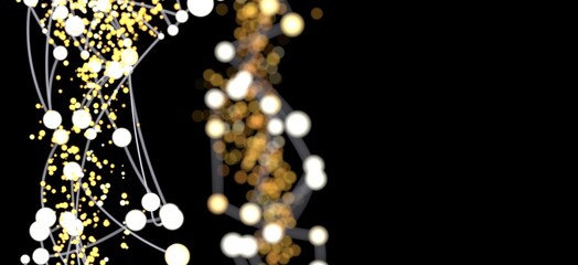 Golden and white spheres connected by lines. Abstract background for technology, network, or connection concepts.