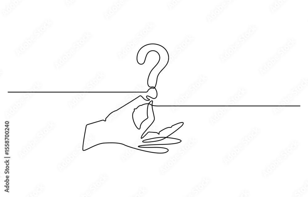 Fototapete continuous single one line drawing of question and answer, solving problem or business solution, faq