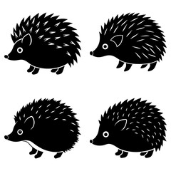 Four silhouette illustrations of hedgehogs with spiky quills in a square arrangement on white background