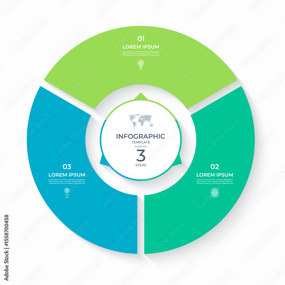 Wall mural vector infographic circle divided into 3 steps. cycle diagram with 3 options. round chart that can b