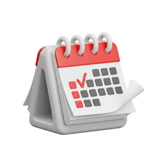 Red and white spiral desk calendar with check mark on date