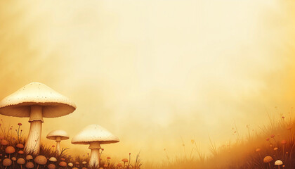Mushroom illustration with caramel and lemon gradient, with space for text