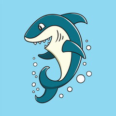 Cartoon Shark with Big Smile and Sharp Teeth in the Ocean