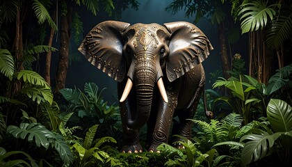 Majestic elephant in a lush jungle