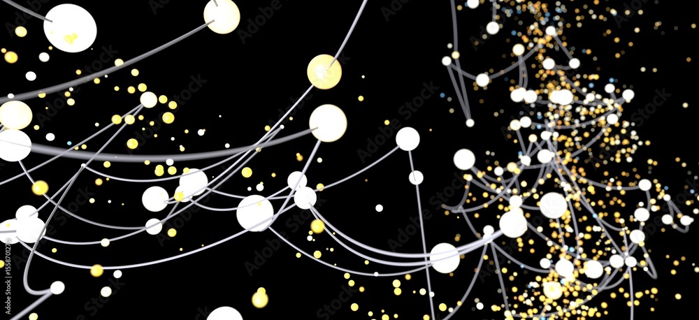 Poster glowing spheres and lines form a complex network. ideal for tech, ai, or connection concepts.