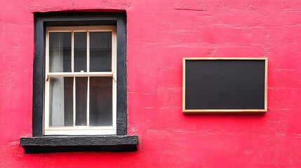 Fototapeta premium Pink Wall Window Blank Sign Mockup Building Exterior