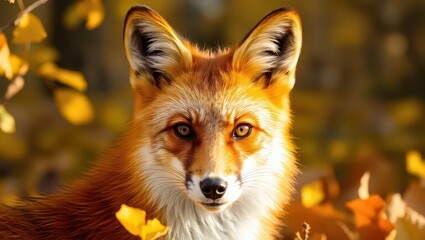Fototapeta premium Wild Charm: A Red Fox Amidst Autumn's Warm Hues